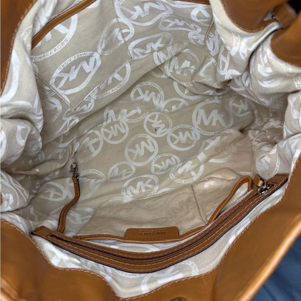 Michael Kors Straw Hamilton Tote Large Tan Leather Trim Satchel - Picture 9 of 10